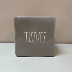 Rae Dunn "TISSUES" Gray Ceramic Square Tissue Box Cover Holder NEW
